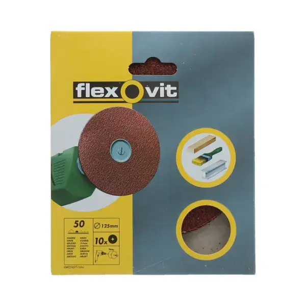 10 DISCOS DE LIJA PARA TALADRO 125 MM GR 50 Flexovit