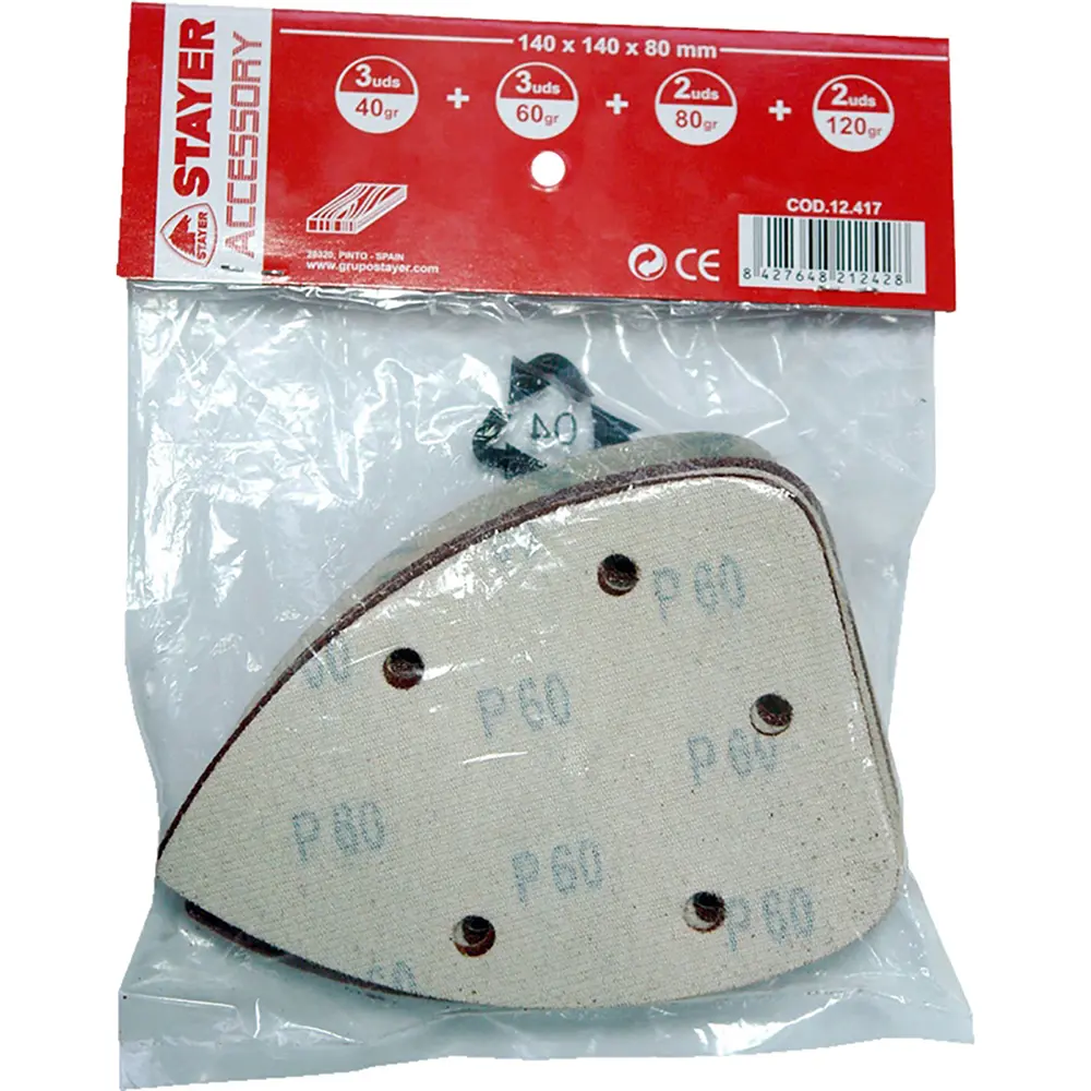 Set de lijas stayer bricolaje 10 piezas 140x140x80mm grano 40-60-80-120 124