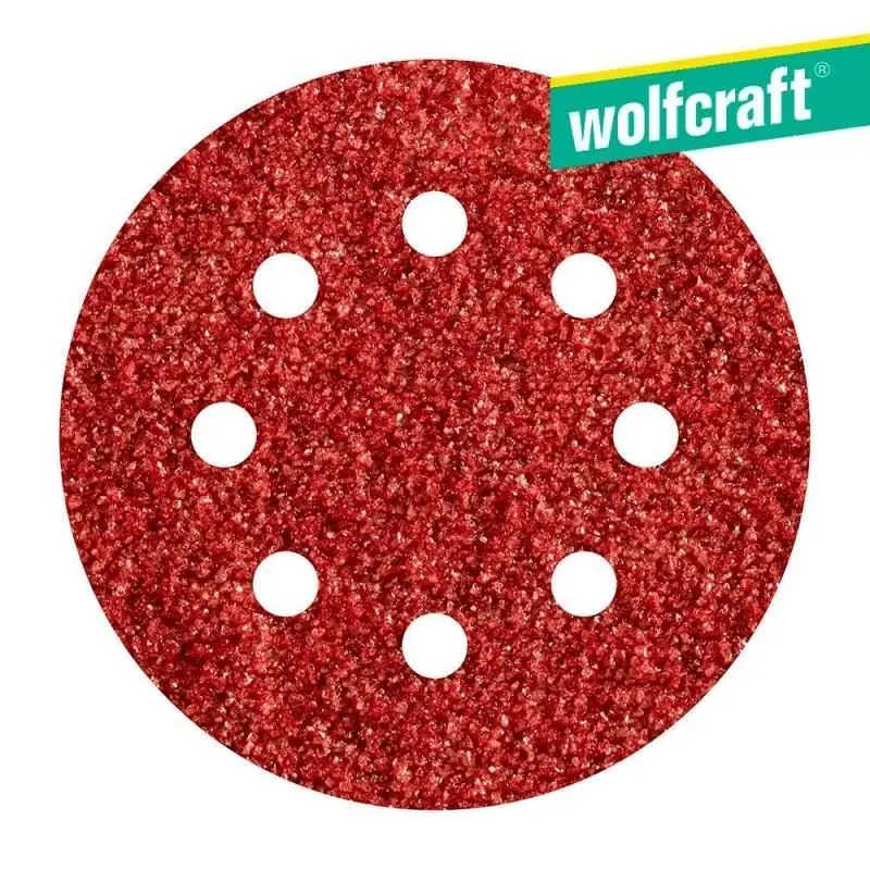 Pack 5 hojas de lijar adhesivas, corindón grano 80 perforadas ø125mm Wolfcraft