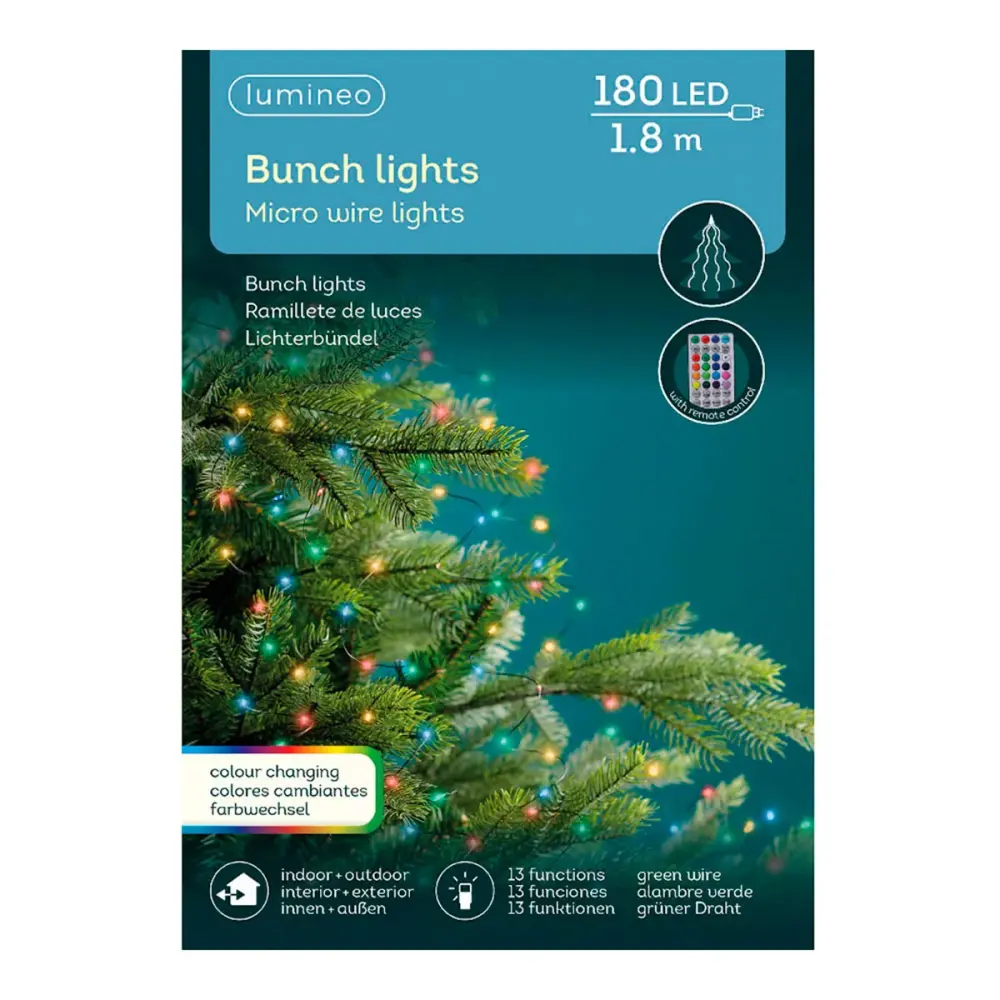 Guirnalda microLED Lumineo 180 luces 13 funciones + mando distancia de varios colores 6,8m