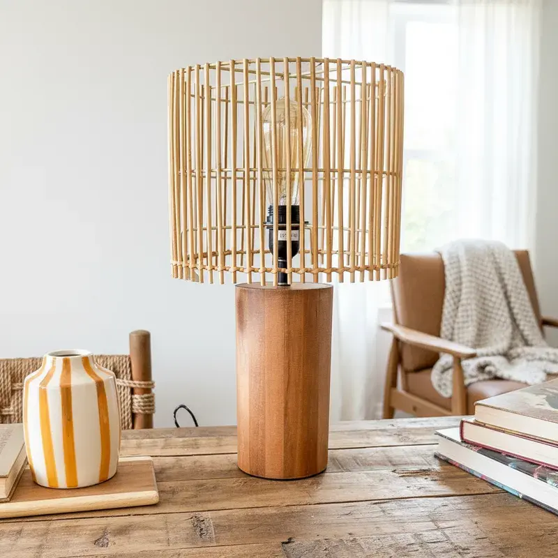 Profesional IPX8 Lámpara Madera Pantalla Listones 48cm