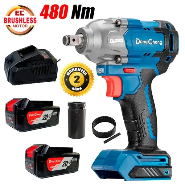 Llave de Impacto Inalámbrica 1/2″ Dongcheng DCPB488FK 20V 480Nm 2Bat x 5Ah Brushless con Maletín