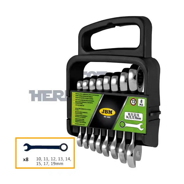 Premium con Garantí SET DE 8 LLAVES COMBINADAS CORTAS CON TRINQUETE