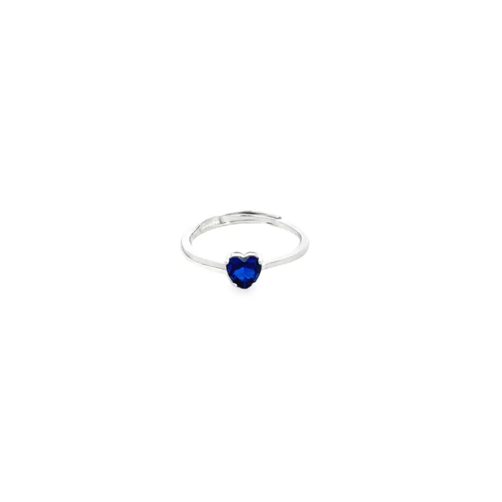 925SL SOLITARY HEART BUE CZ AJUSTABLE RING