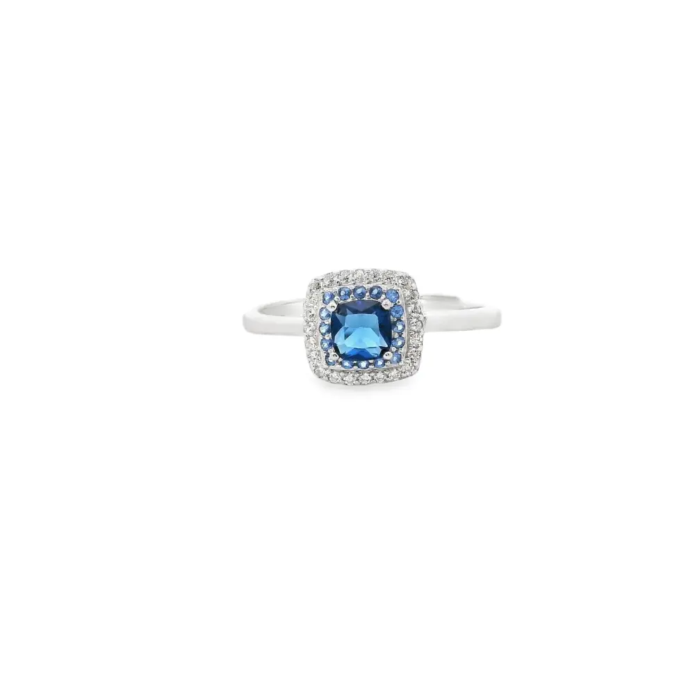 925SL SQUARE HALO CZ BLUE MODULABLE RING