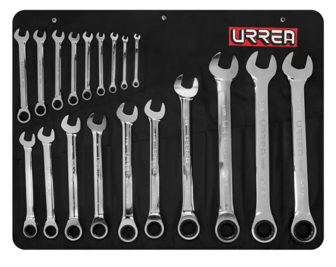 Juego de 19 llaves combinadas de matraca en pulgadas Urrea 1202CM