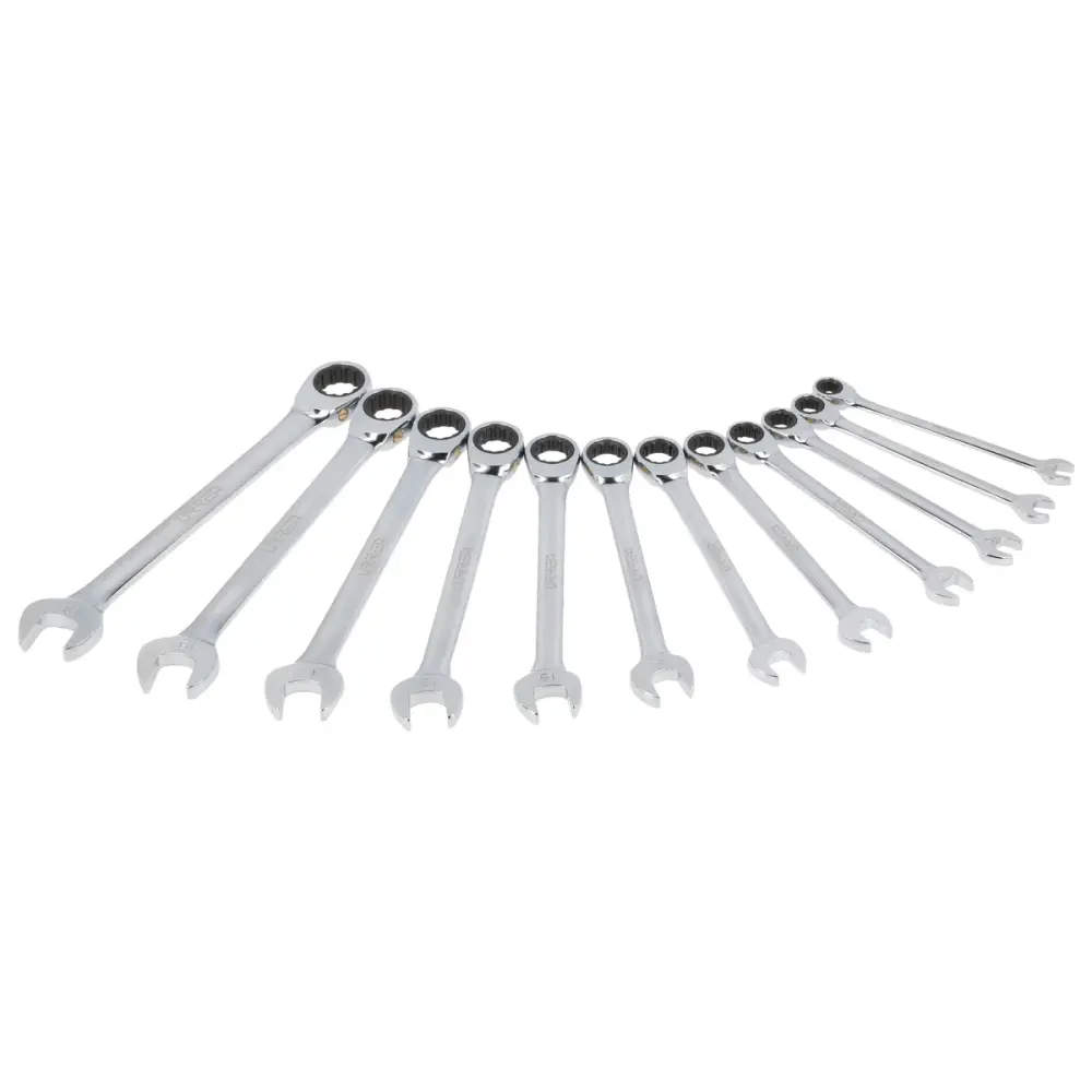 Juego de llaves combinadas pulido espejo de matraca spline mét,12 pts,12 pz en caja plást Urrea