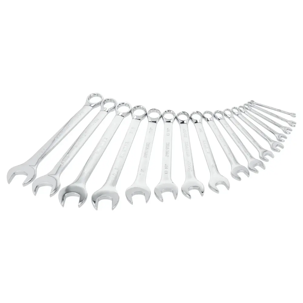 Juego de llaves combinadas pulido espejo en pulgadas, 12 puntas, 16 piezas en rack Surtek