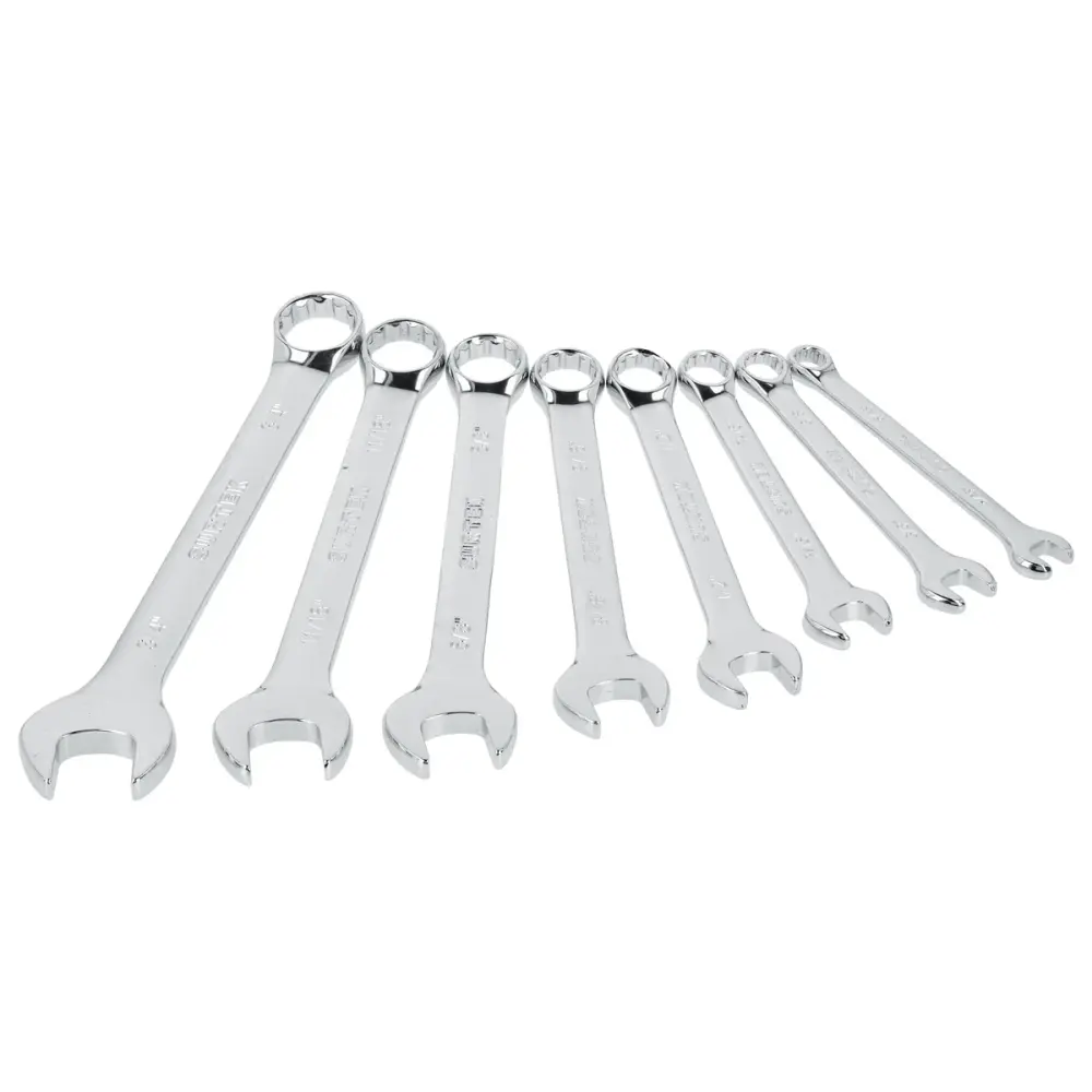 Juego de llaves combinadas pulido espejo en pulgadas, 12 puntas, 8 piezas en rack Surtek