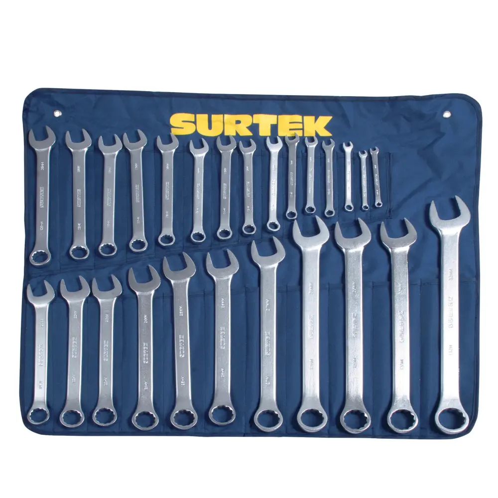 Juego 26 Llaves Combinadas Satinadas Pulgadas y Métricas 12 Puntas Surtek COM27M
