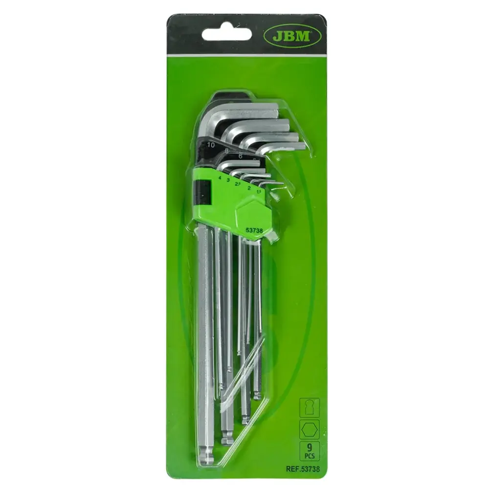 SET DE 9 LLAVES ALLEN CON PUNTA REDONDA (EXTRALARGAS) JBM 53738