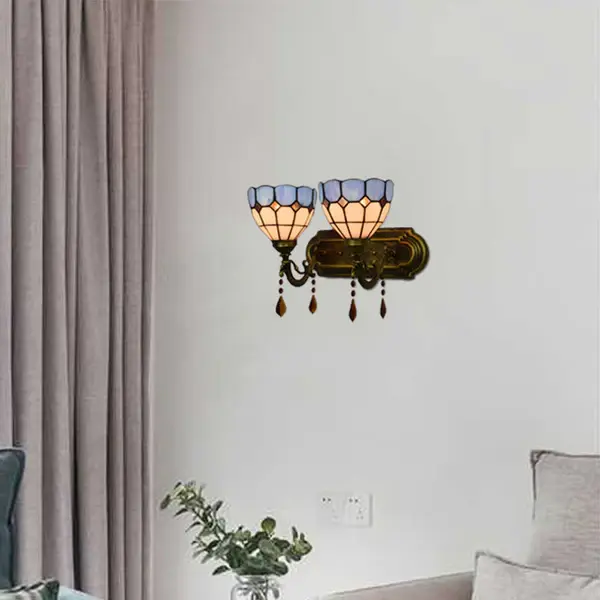 Lampada da parete vetro artistico con lampada da parete Tiffany nostálgico agata 2 luci beige/marrone/blu/blu-bianco per ...
