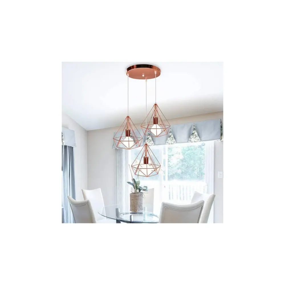 Lámpara colgante nostálgico 3 cabezas diamante lámpara de techo rosa