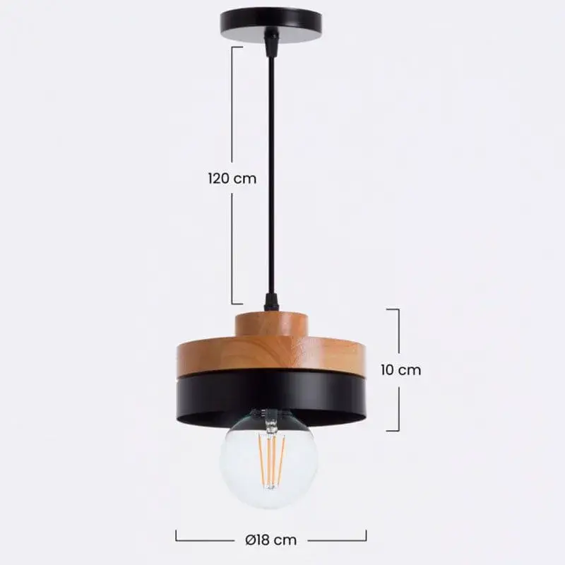 Lámpara de techo colgante Lublin 7hSevenOn Deco E27 negro/natural Ø18x10 cm | 40W LED | 4000 Lúmenes