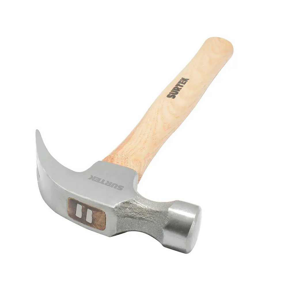 Martillo de uñ curva con mango de madera de 13", 16 oz Surtek