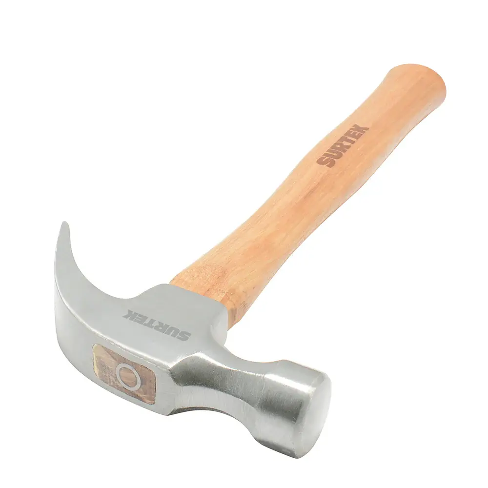 Martillo de uñ curva pulido con mango de madera de 11", 8 oz Surtek