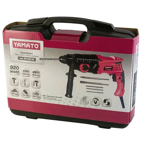 Martillo perforador Yamato 920W 4 funciones con maletín+accesorios rojo/negro 33x11x39 cm