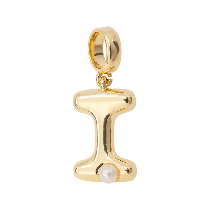 Dije Chapa con Perla Letra I 14.5x12mm Dorado