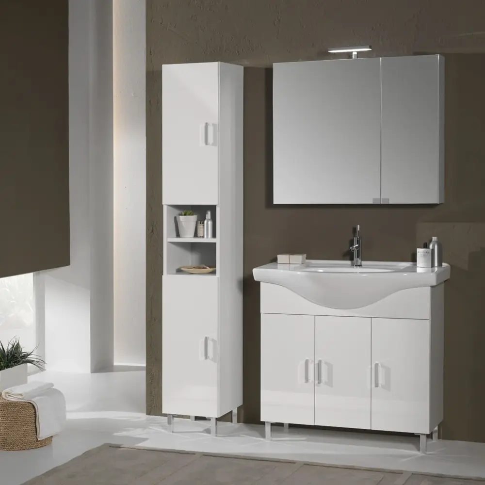 Mobile bagno terra 115 cm modello Pisa01 laccato lucido bianco