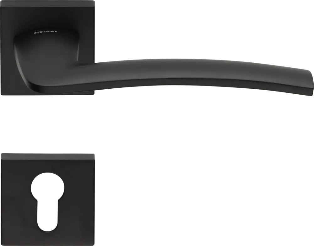 2 manilla roseta cuadrada, agujero de llave, negro, para puerta de entrada. (Juego Completo)