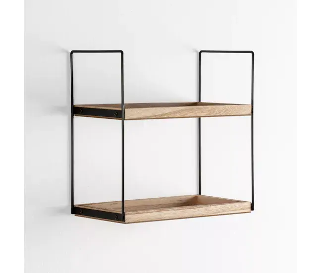 Centralita de Domótica Estanterí de pared Carlos de 2 niveles, madera de Paulownia