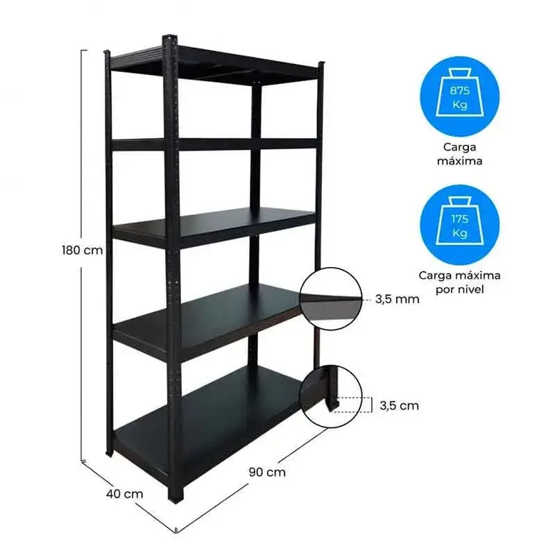 Pack de 2 estanterías modulares 7house 5 niveles negro | Compatible con Alexa y Google Home