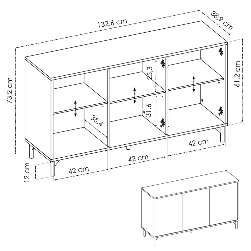 Aparador Lak 3 puertas grafito/Nordic 73,2x132,6x38,9 cm