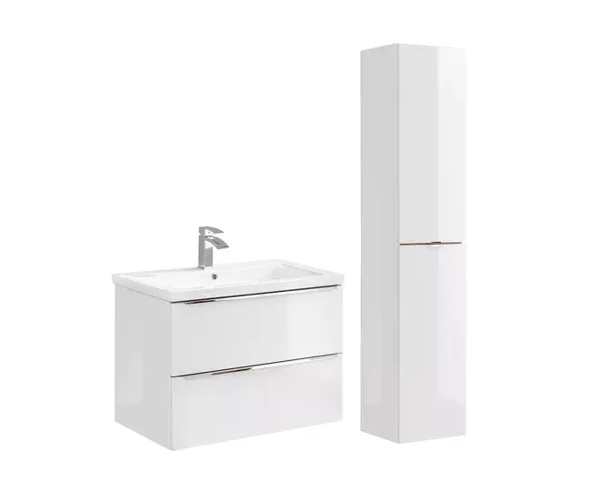 Conjunto mueble lavabo individual encastrado 80cm y columna April Madera Acabado en Cromo