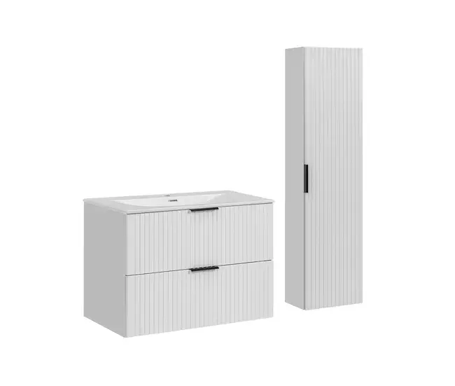 Conjunto mueble lavabo individual encastrado 80cm y columna Adriel Negro | Instalación Rápida y Fácil