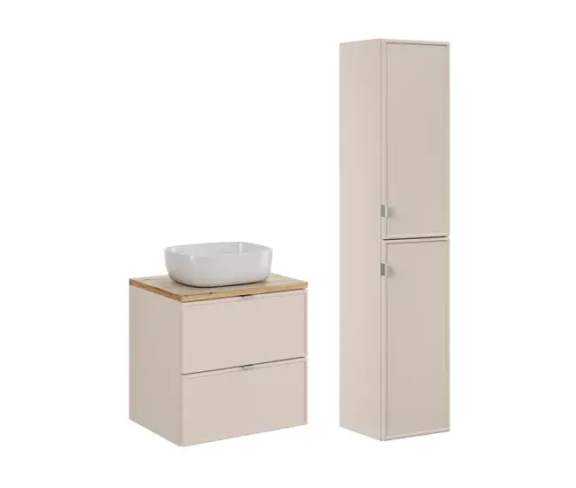 Espejo con Luz Conjunto de muebles con lavabo individual 60cm y columna Alba Cachemira