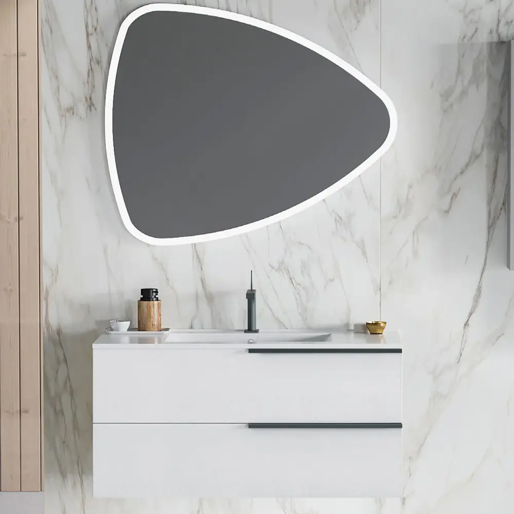 Espejo con Luz Mueble de baño móvil con lavabo de cerámica y espejo LED 100 cm color Blanco Alaska - Cubi&Co modelo Sym...