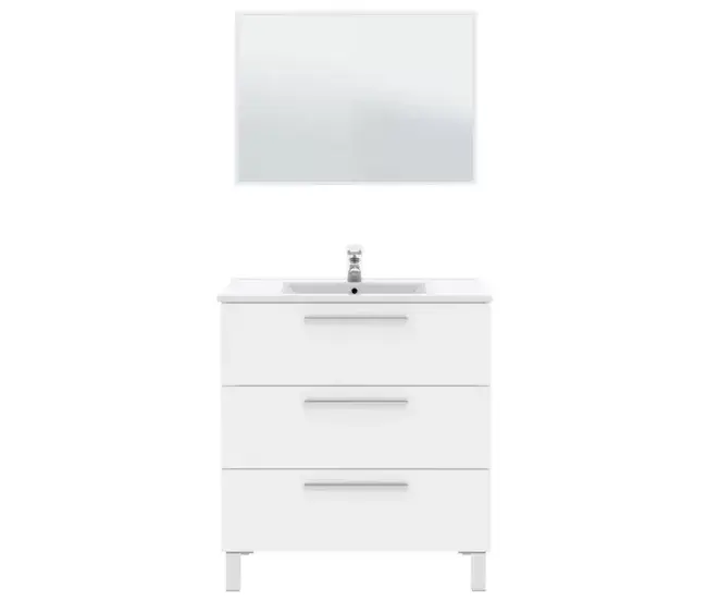 Estante de Ducha Pack Baño Melamina Con Lavamanos+espejo - Blanco