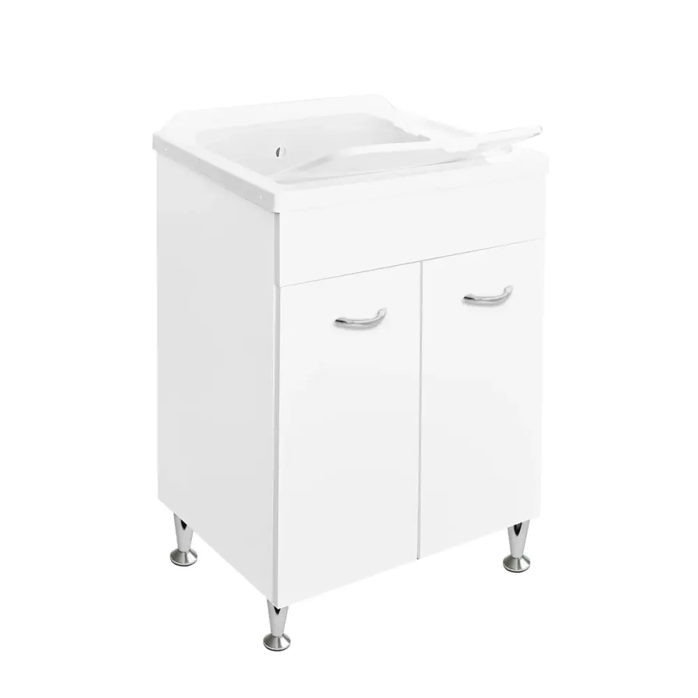 Gancho de Toalla Lavadero de lavanderí con mueble hidrófugo, cubeta de resina y tabla de polipropileno 60x60 cm - Blanco