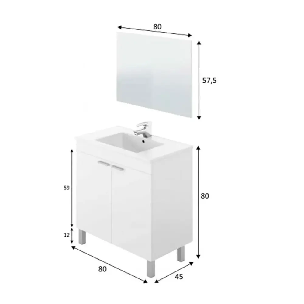 Juego de Toalleros Mueble de baño LC1-80 2 puertas con espejo + lavabo blanco 80x80x45 cm