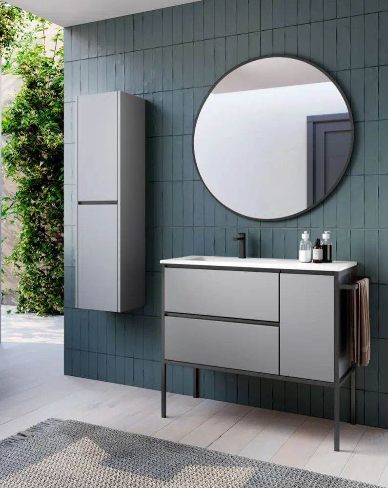 Juego de Toalleros Mueble baño al suelo con lavabo cerámico| mist negro 80cm