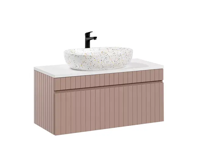 Juego de Toalleros Mueble lavabo individual 100cm Zelie Rosado y Blanco