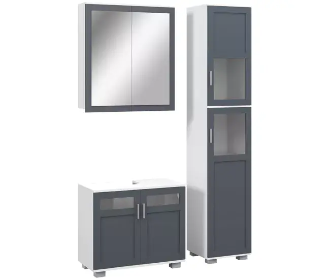 kleankin Conjunto de Baño Contiene 1 Columna de Baño 1 Armario de Baño con Espejo y 1 Mueble para Debajo del Lavabo con...