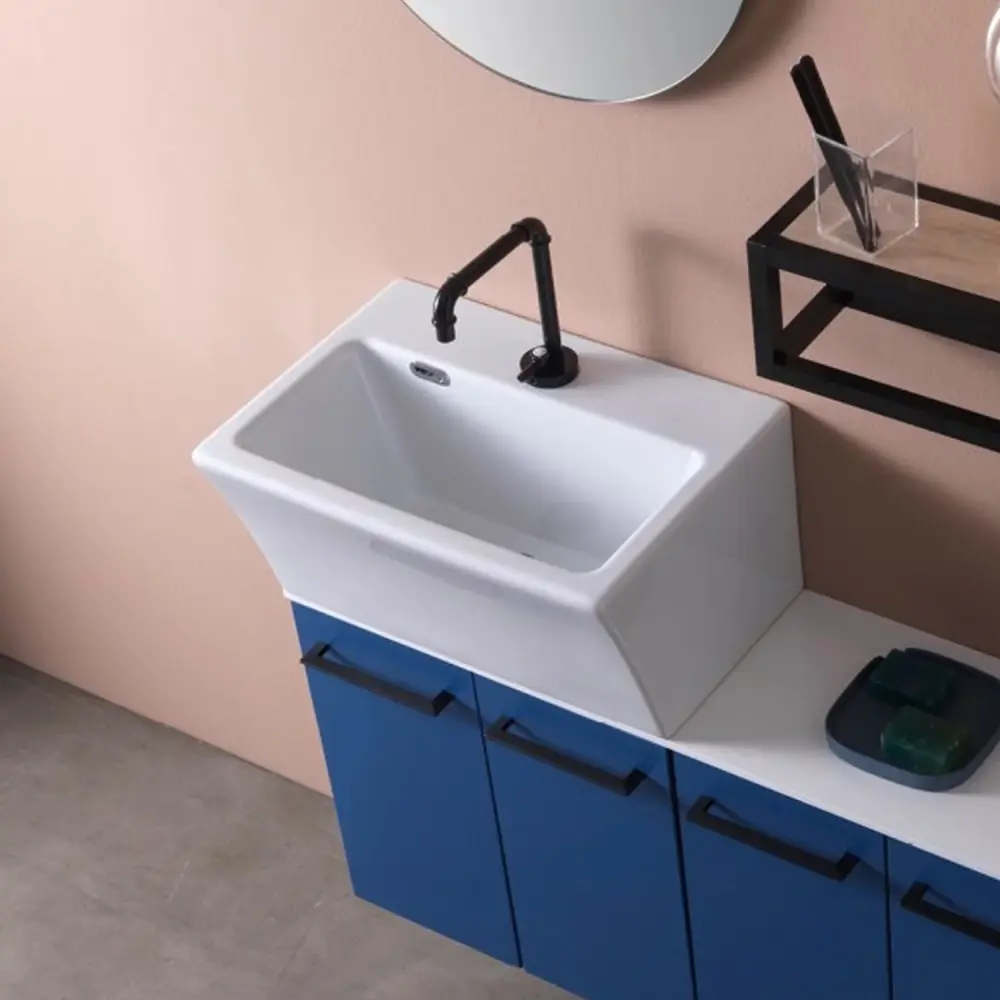 Lavabo ceramica per installazione sospesa 60x35 con foro Rubinetto di Xilon modello Block