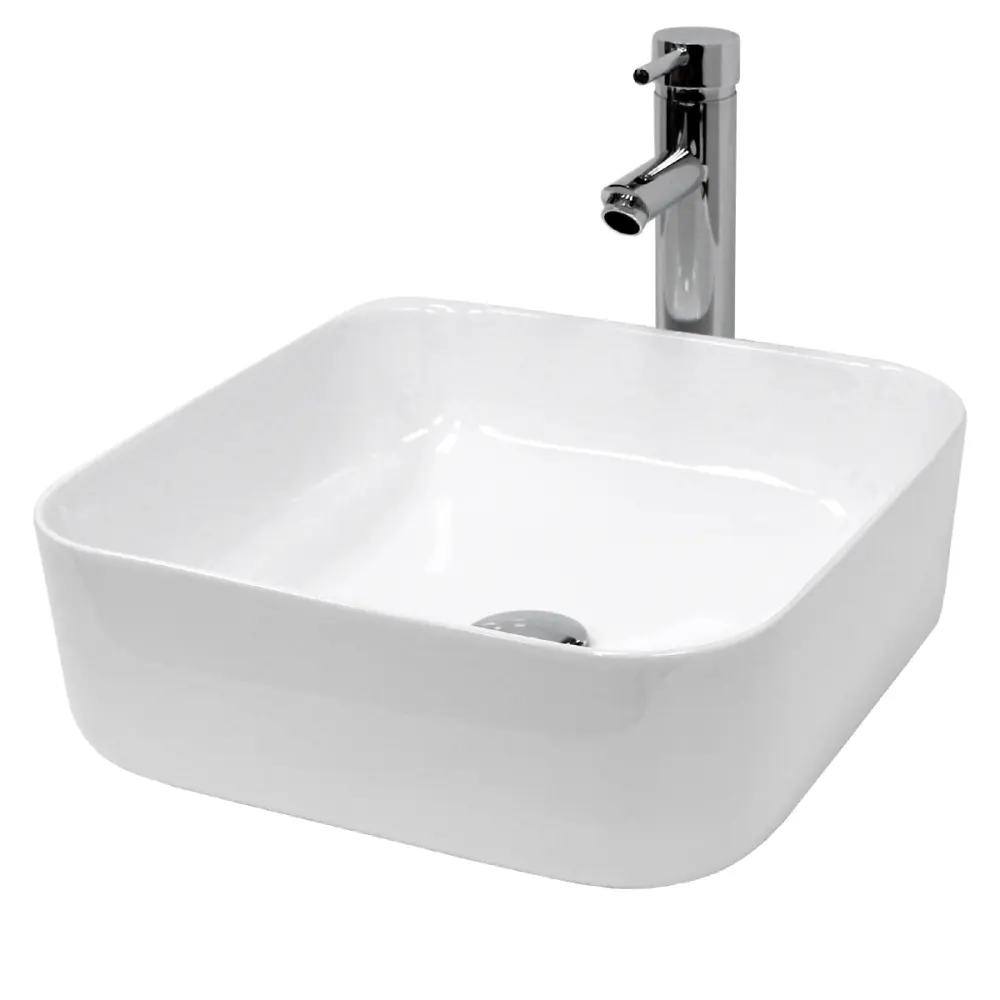 Lavabo cerámico cuadrado 390 x 390 x 140 mm blanco