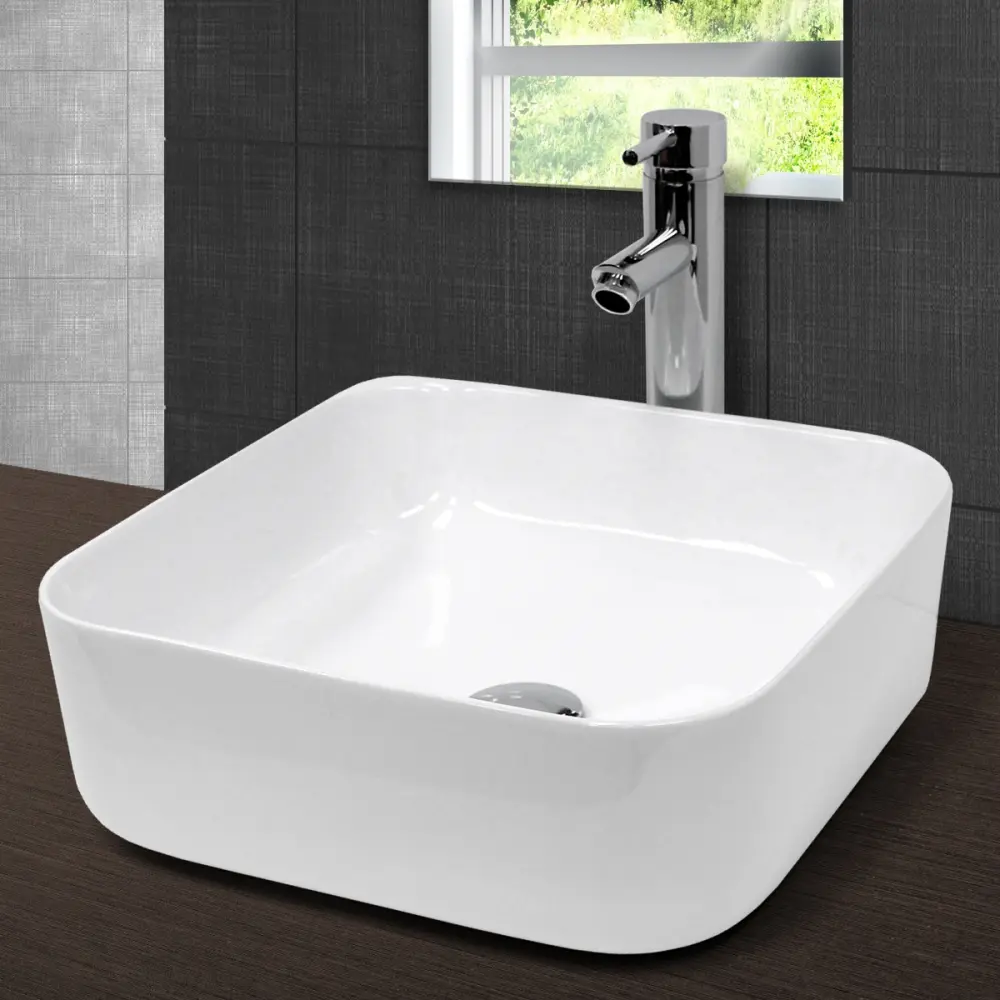 Lavabo cerámico cuadrado blanco 390 x 390 x 140 mm