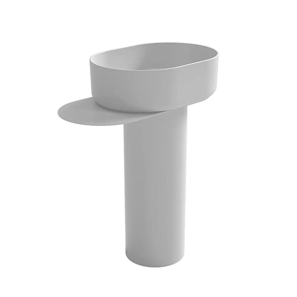 Lavabo redondo Azzurra serie Aurea 55x40x17 cm con columna y encimera portaobjetos - Blanco deslumbrante