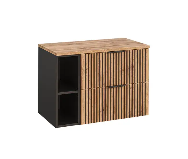 Mueble bajo lavabo 80cm 2 nichos Gaia Madera y Negro