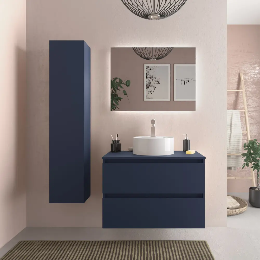 Mueble baño bequia 80cm + encimera + lavabo | azul |80x45x56 con Ventosa de Succión