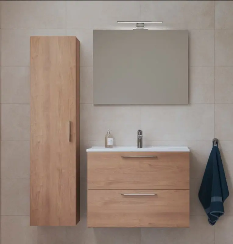 Mueble baño con espejo, lavabo e ilum. LED vitra mia 59x61x39,5cm roble