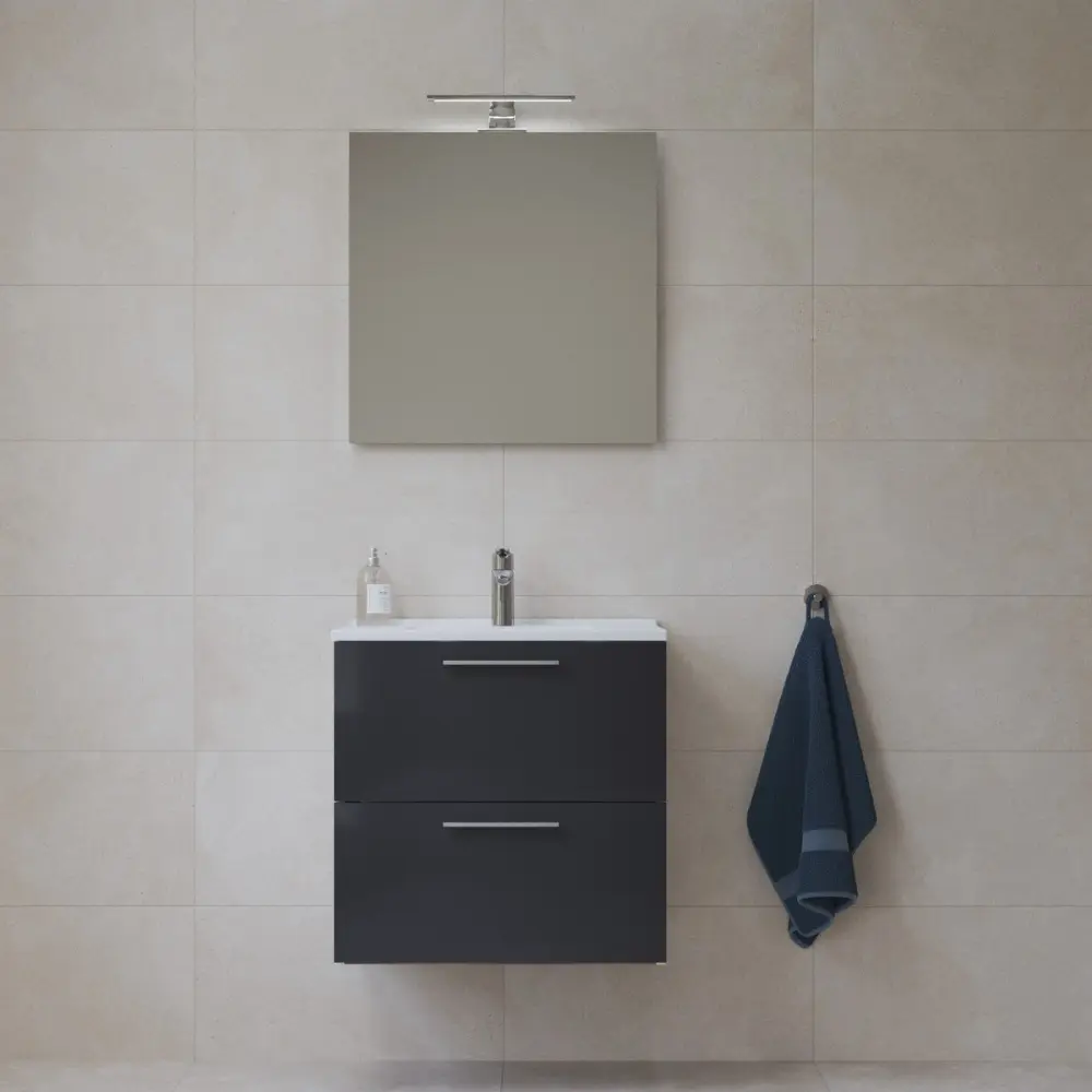 Mueble baño con espejo, lavabo e ilum. LED vitra mia 59x61x39,5cm gris antr