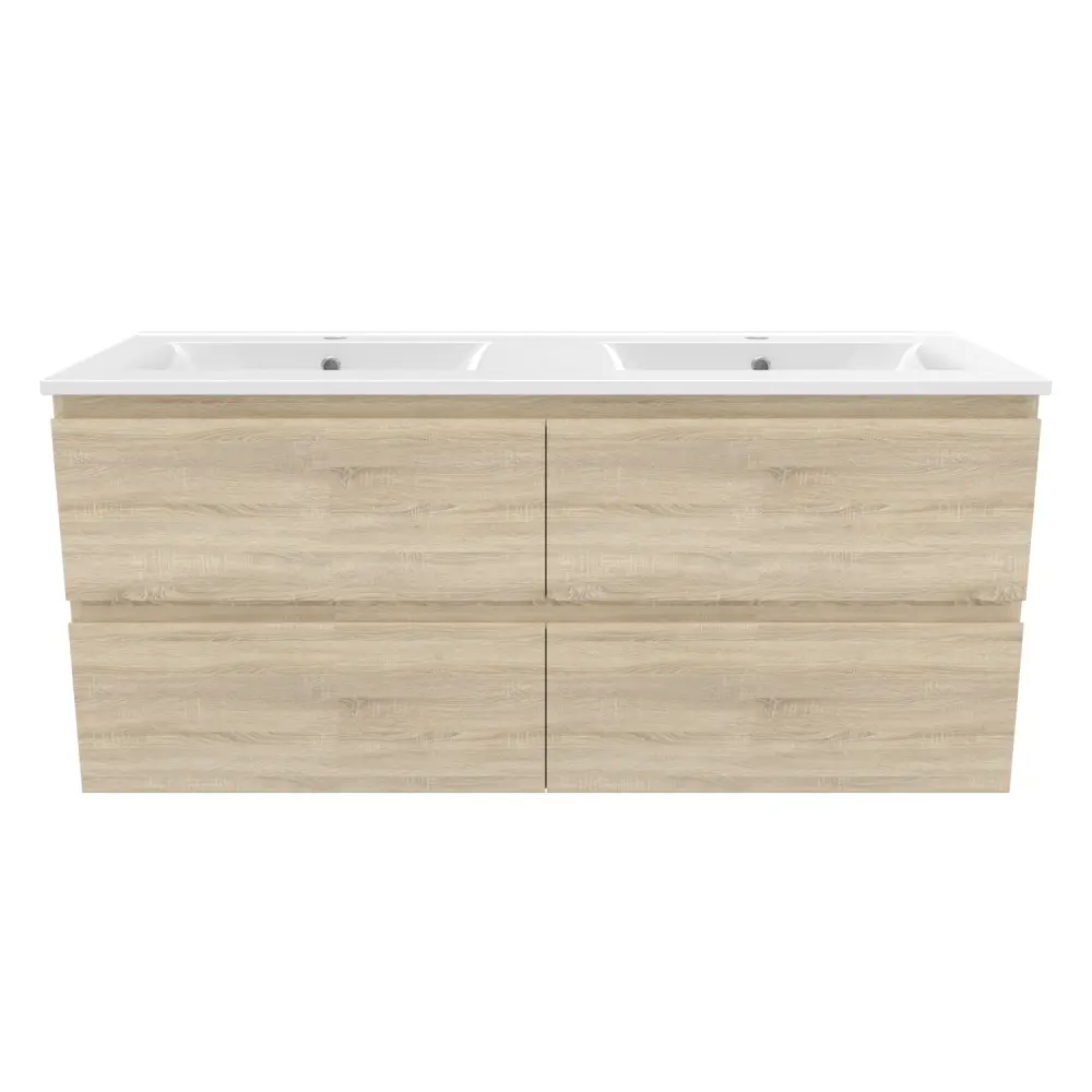 Mueble de baño con lavabo, cuatro cajones, roble, 120 x 46 x 52 cm