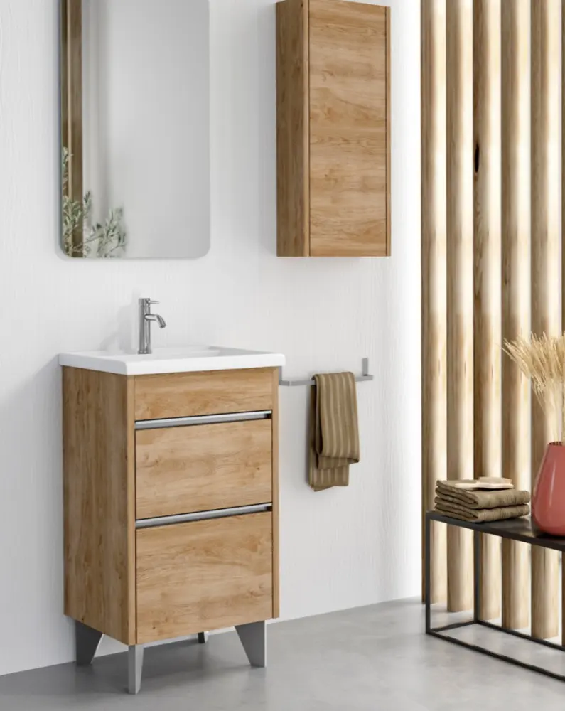 Mueble baño con patas con lavabo cerámico | roble sin aditivos cromo 60cm