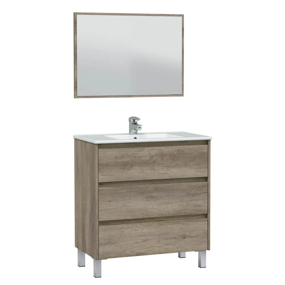 Mueble de baño devin 3 cajones con espejo, sin lavabo, color nordik