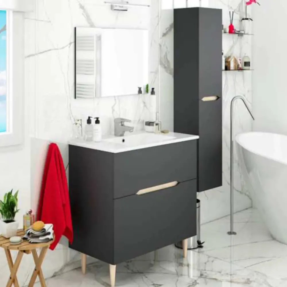 Mueble de baño móvil con espejo y lavabo Cubi&Co modelo Venere - Roble Antracita