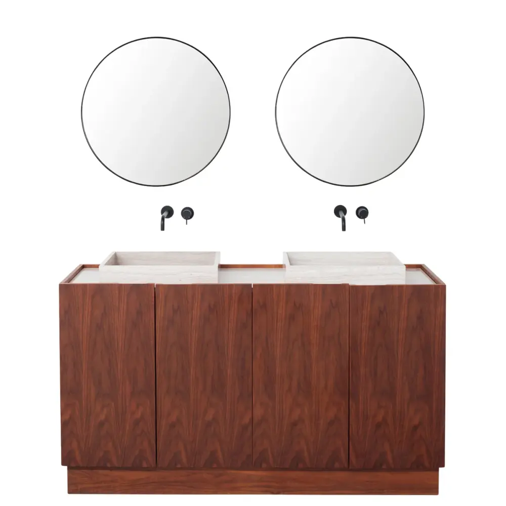 Mueble de baño Nogal - Mármol arena - Lavabo George - (154cm) - Felix